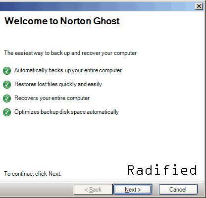 Norton Ghost 12 Welcome Screen